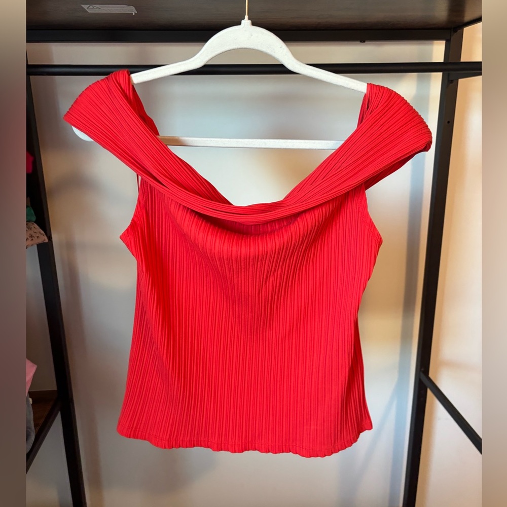 Madewell Red Off-Shoulder Ribbed Top